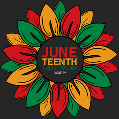 Juneteenth Independence Day. Freedom or Emancipation day. Annual american holiday. Poster, greeting card, banner with colorful sunflower. Vector illustration
