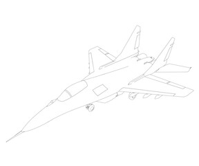 Military fighter jet outline. Vector art illustration of contour airplane. Modern war aircraft. Supersonic speed..