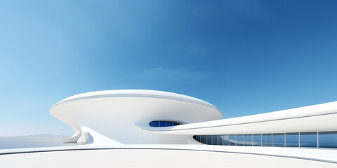 Fototapeta na wymiar Futuristische weiße moderne Häuser mit runden Formen und Himmel, ai generativ