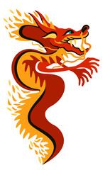 Red dragon on fire. Year of the dragon. Chinese New Year 2024. Vector illustration isolated on white background.