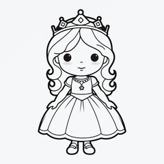 Black and White Princess Illustration: Minimalistic Coloring Page for Kids with Simple Shapes