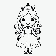 Black and White Princess Illustration: Minimalistic Coloring Page for Kids with Simple Shapes