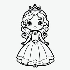 Black and White Princess Illustration: Minimalistic Coloring Page for Kids with Simple Shapes