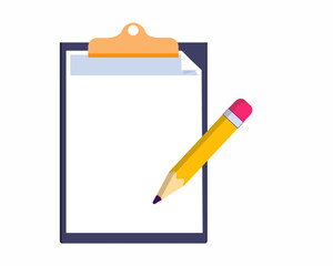 Paper checklist and pencil icon for writing goals and ideas flat vector design.