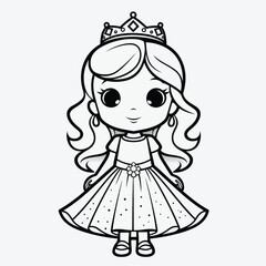 Fototapeta premium Black and White Princess Illustration: Minimalistic Coloring Page for Kids with Simple Shapes