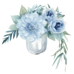 watercolor blue theme wedding elements isolated in white background