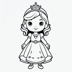 Black and White Princess Illustration: Minimalistic Coloring Page for Kids with Simple Shapes