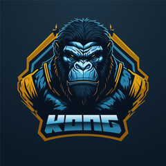Gorilla head mascot logo. Esport animal gaming logo. Impeccable king kong mascot design.