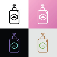 Shampoo in glass bottle with dispenser thin line icon. Organic cosmetics. Modern vector illustration for beauty shop.