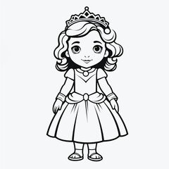 Simple Kids Coloring Page: Flat Vector Illustration of a Cute Princess with Crisp Lines