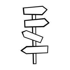 Traffic arrows isolated on white background. Equipment installed in the forest to help tourists.