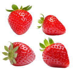 set of strawberries isolated on transparent background cutout