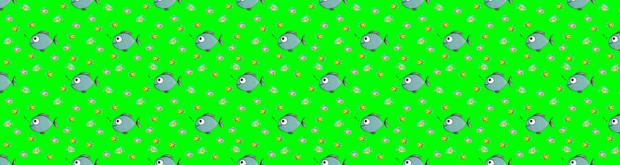seamless pattern. Set with fish. Sea and river fish. Horizontal image. Banner for insertion into site.