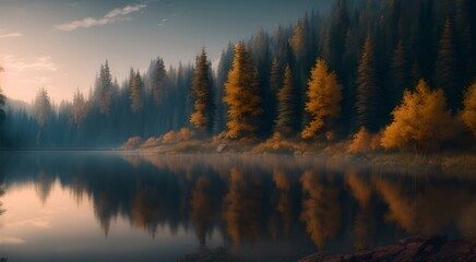 Fototapeta na wymiar Serene forest reflection in the lake [AI Generated]