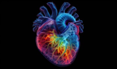Vibrant colors converge in a fractal representation of the human heart's beauty. Creating using generative AI tools