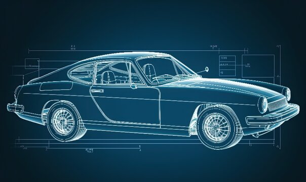 In-depth technical drawing of a car displayed in an informative infographic. Creating using generative AI tools