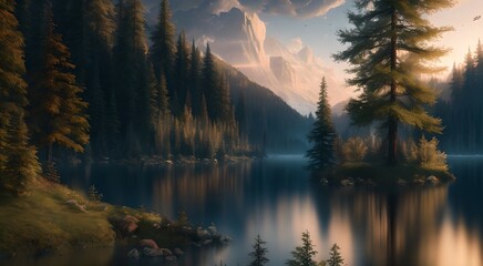 Fototapeta na wymiar Serene forest reflection in the lake [AI Generated]
