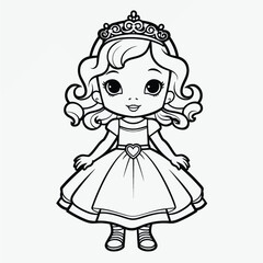Cute Princess Coloring Page: Full Body Shot with Simple Outline and Shapes for Kids