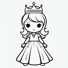 Cute Princess Coloring Page: Full Body Shot with Simple Outline and Shapes for Kids