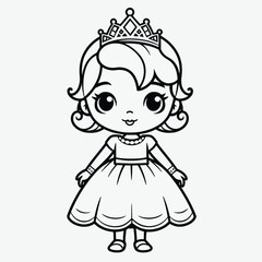 Fototapeta premium Cute Princess Coloring Page: Full Body Shot with Simple Outline and Shapes for Kids