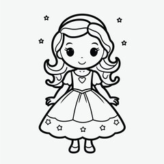 Cute Princess Coloring Page: Full Body Shot with Simple Outline and Shapes for Kids