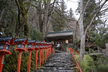 Fototapeta na wymiar Kifune Shrine or Kifune Jinja in Kyoto, Japan - 日本 京都府 貴船神社 