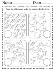 Counting game - educational activity pages for kids, students, and children