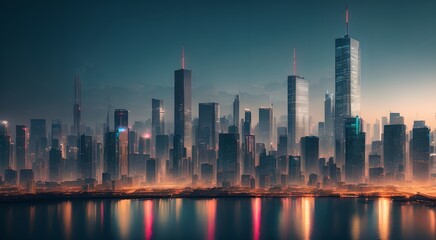 Fototapeta premium Urban landscape with towering buildings [AI Generated]