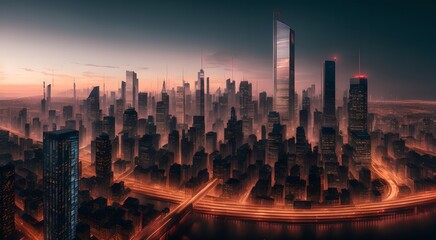 Urban landscape with towering buildings [AI Generated]