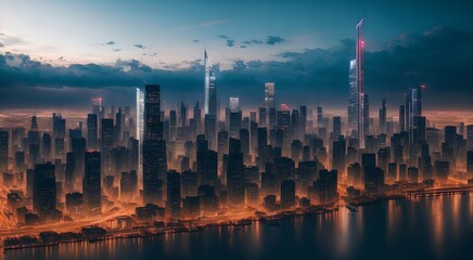 Fototapeta na wymiar Urban landscape with towering buildings [AI Generated]
