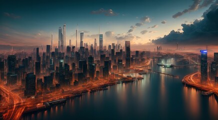 Fototapeta premium Urban landscape with towering buildings [AI Generated]