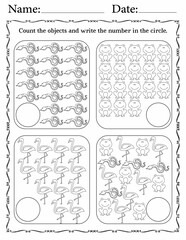 How many objects - activity worksheets for kids - Counting game