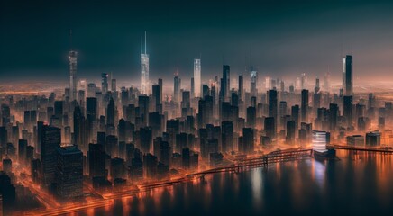 Naklejka premium Urban landscape with towering buildings [AI Generated]