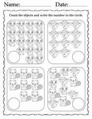 Counting objects - activity pages for kids, students, and children
