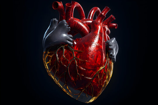 Plastic human heart 3D model. Created in AI tehnology