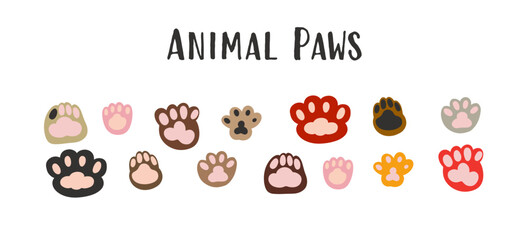 Vector set of cat or dog footprints. Doodle elements. Paw print icon, diary and notebook stickers, different animal&rsquo;s footprints, cricut prints 