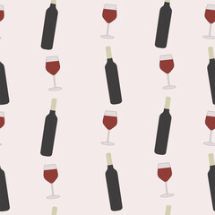 Pattern with wine glasses and bottle. Wine concept. Weekends and chill concept.