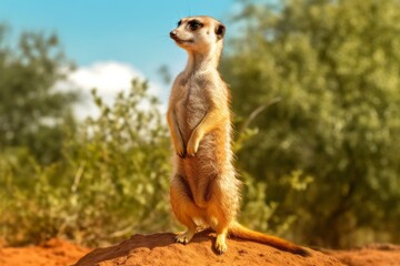 Fototapeta premium meerkat standing tall on the lookout. Generative AI