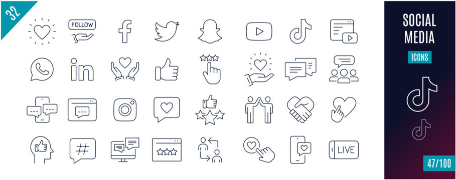 Best collection social line icons. like, follow
