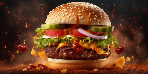 Köstlicher Cheeseburger als Poster Nahaufnahme, ai generativ
