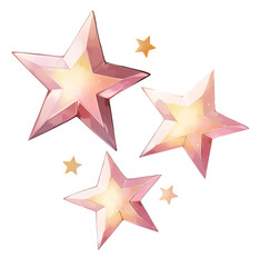 Obraz premium Set Of Pink Crystal Stars. Watercolor Style. Ai Generative