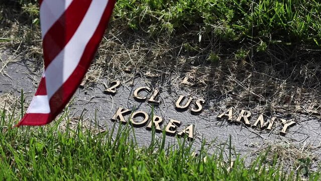Korean War US Army Cemetery Tomb and American Flag