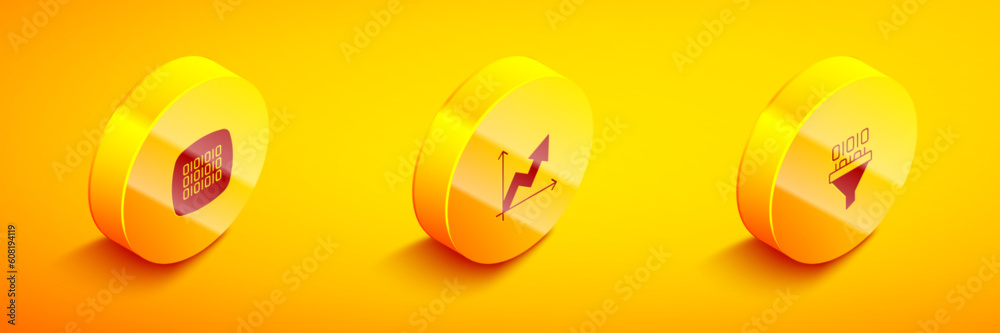 Poster set isometric binary code, financial growth and icon. vector