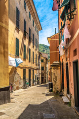Small streets  and washing gown in Levanto Cinque Terre, Liguria Italy