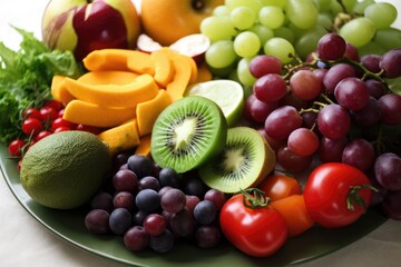 Naklejka na ściany i meble plate of fresh fruits and vegetables, perfect for a healthy immune system, created with generative ai