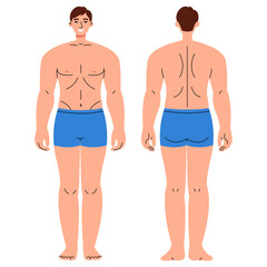 Figure man in underpants from front and back view. Flat illustration isolated on white.