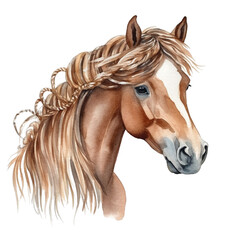 Obraz na płótnie Canvas Gentle Brown Horse With A Wreath Water Color, Generative AI