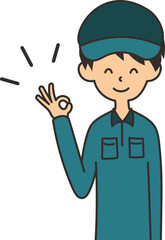 OKポーズをした男性の作業員のイラスト