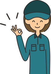 OKポーズをした女性の作業員のイラスト