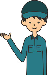 案内をする男性の作業員のイラスト